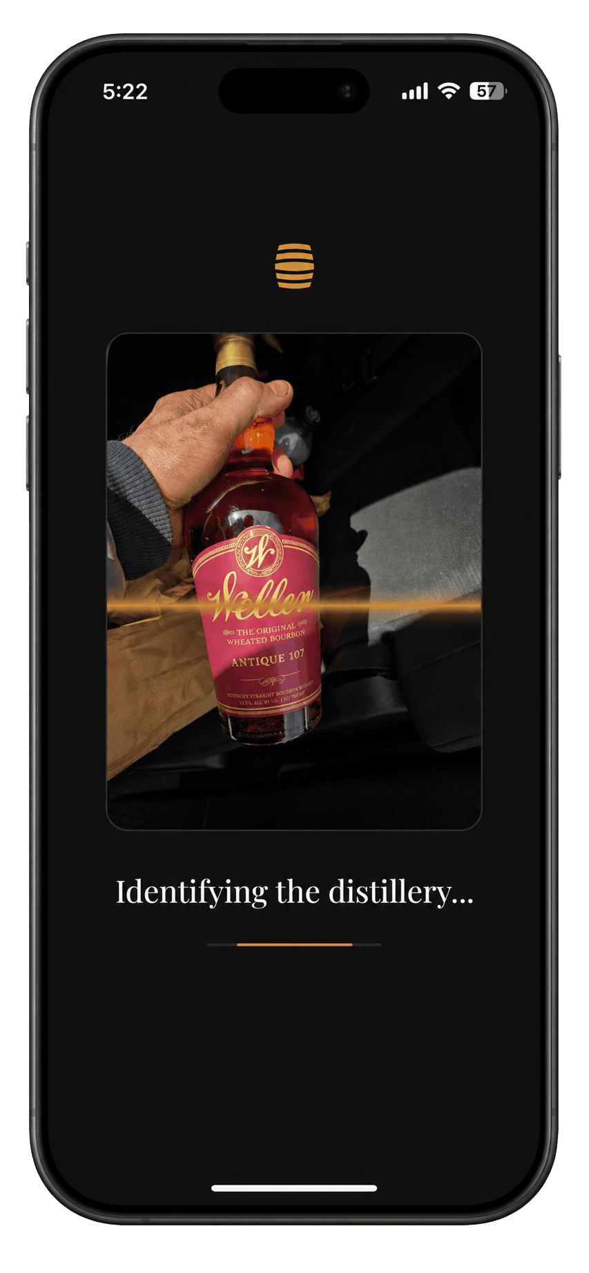 Stillory scanner reading a whiskey label